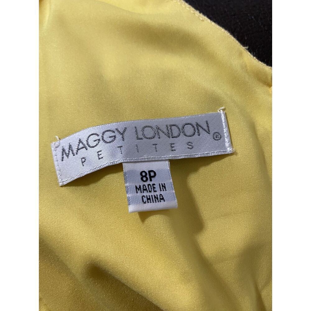 Maggy London Dress Womens Size 8P Yellow Floral Sheer Overlay Sleeveless Zip Up - Picture 10 of 11